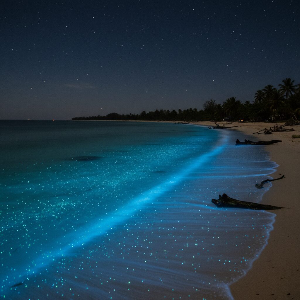 découvrez comment certaines plages s'illuminent la nuit grâce à la phosphorescence, un phénomène naturel fascinant causé par des organismes marins bioluminescents.