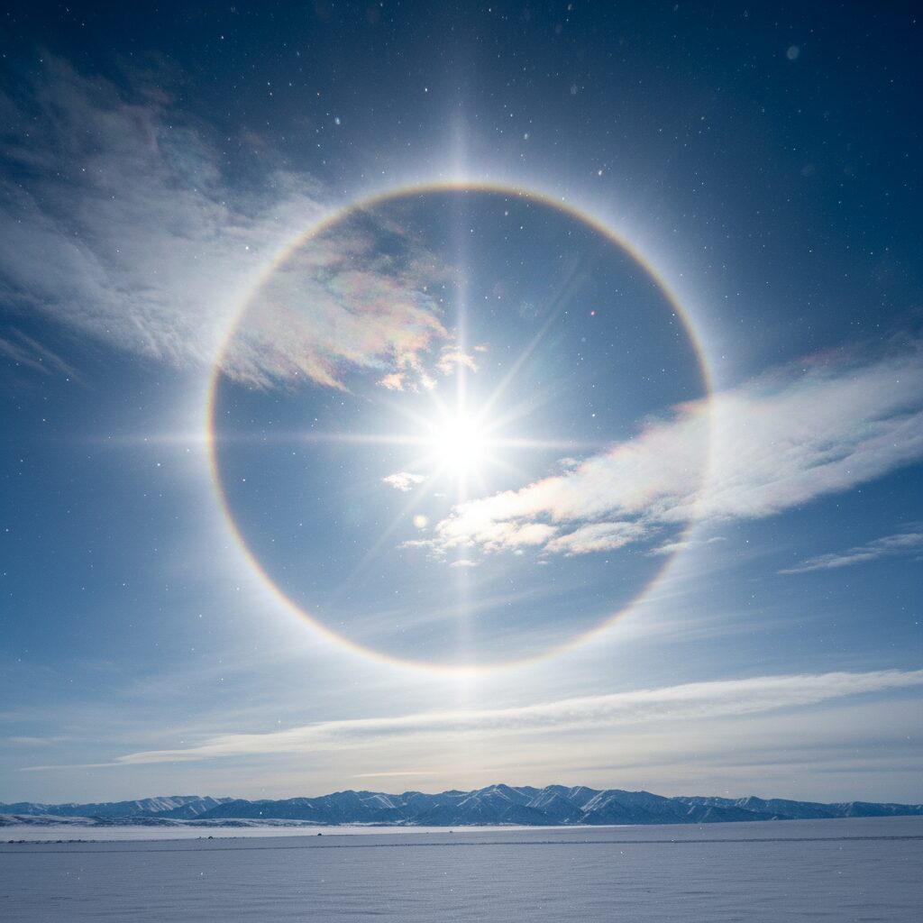 découvrez comment les cristaux de glace dans l'atmosphère créent des halos lumineux autour du soleil, un phénomène optique fascinant et naturel.