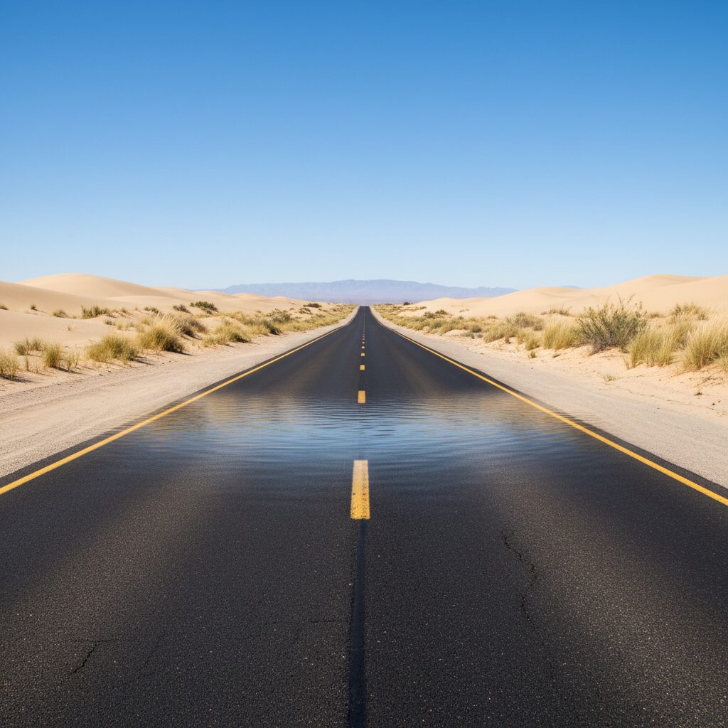découvrez comment se forme un mirage sur la route en plein désert, un phénomène optique fascinant causé par la réfraction de la lumière dans l'air chaud.