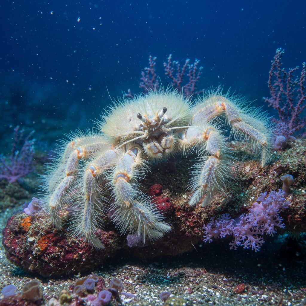découvrez le crabe yeti, une créature marine mystérieuse recouverte de poils étranges, et plongez dans son univers fascinant sous les océans.