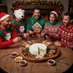 découvrez notre défi gourmand et festif avec du brie à la truffe exquis accompagné de pulls de noël insolites pour une ambiance chaleureuse et originale.