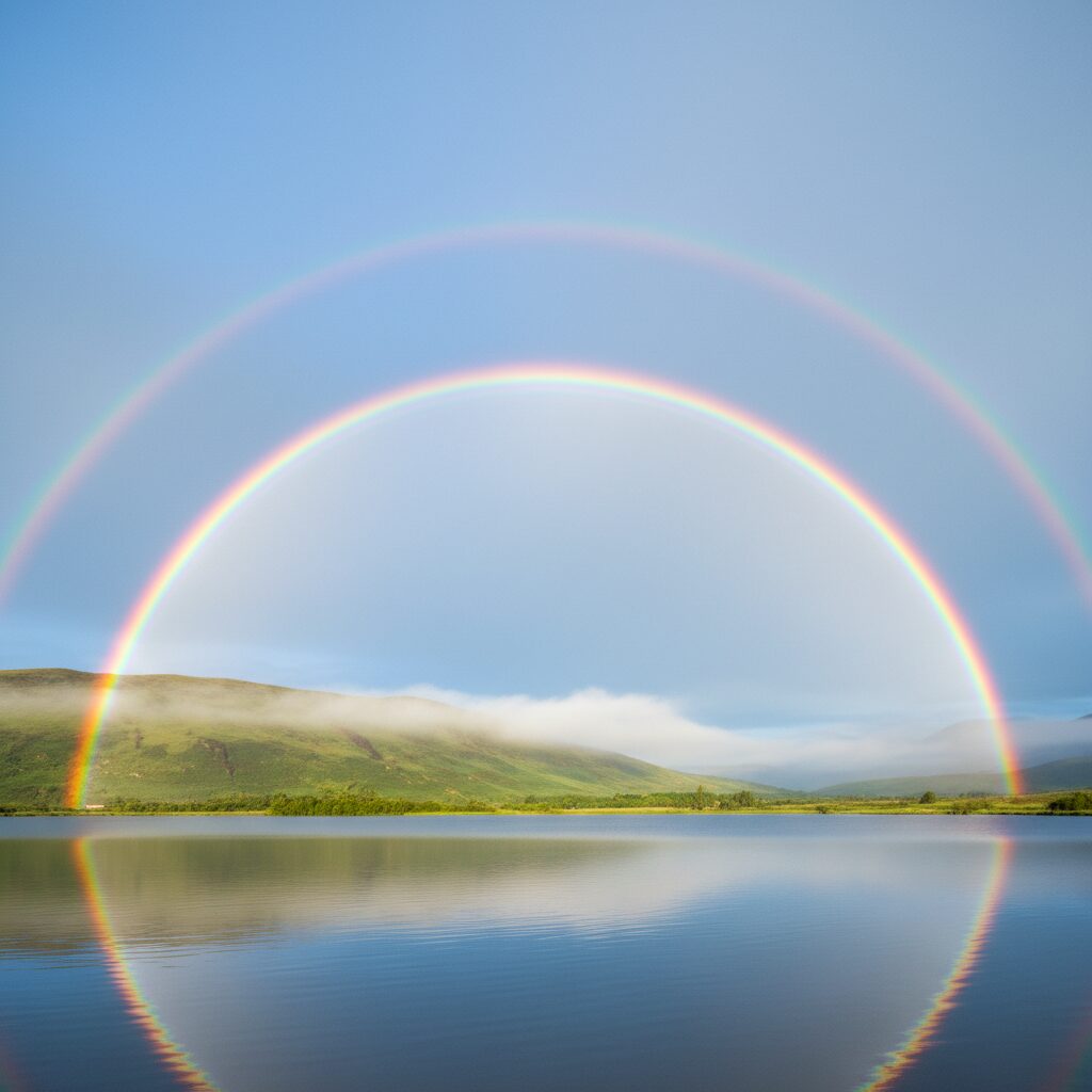 découvrez comment la lumière interagit avec les gouttes d'eau pour créer des arcs-en-ciel doubles d'une netteté exceptionnelle dans le ciel.