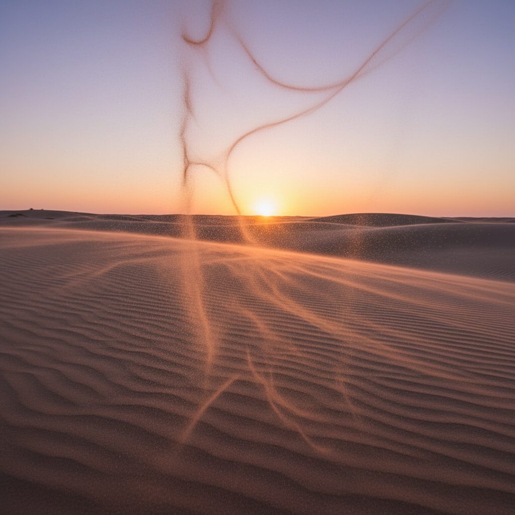 découvrez comment le sable crée des courants lumineux au crépuscule, un phénomène naturel fascinant mêlant lumière et mouvement.