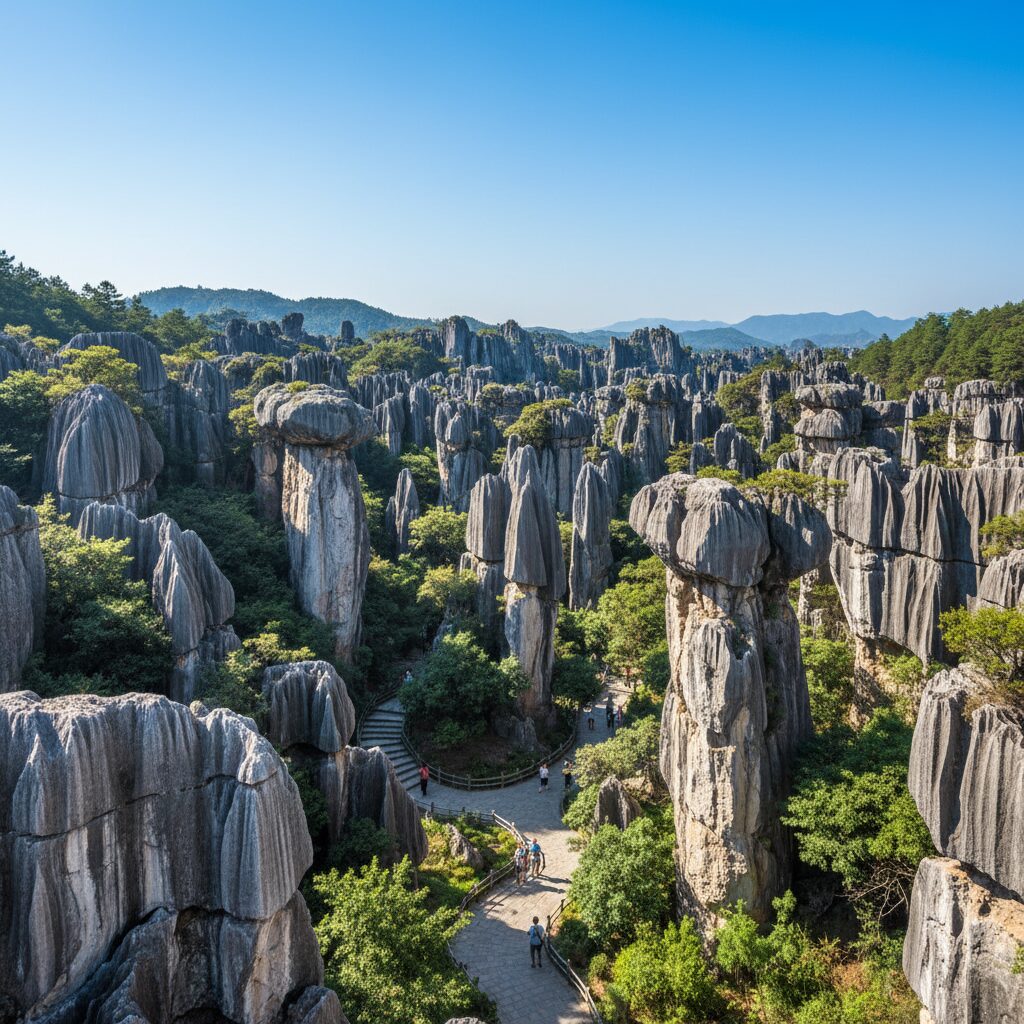 découvrez la forêt de pierre en chine, un site naturel unique avec ses formations rocheuses impressionnantes et son paysage insolite à couper le souffle.