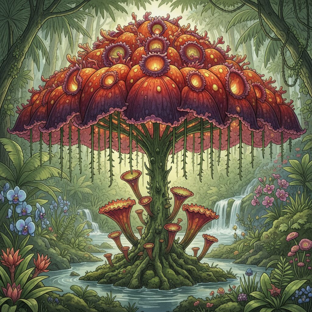 découvrez la fleur d’umbrella, une plante carnivore géante au mécanisme de piège ingénieux, fascinante et mystérieuse, idéale pour les passionnés de botanique et d'environnement.