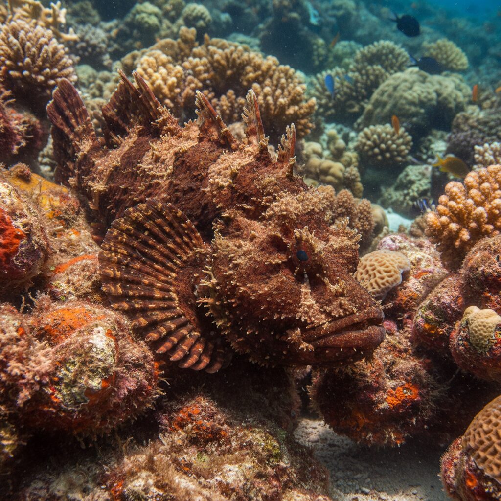 découvrez le poisson-pierre, un maître du camouflage vivant parmi les récifs coralliens, connu pour son venin puissant et sa capacité à se fondre parfaitement dans son environnement sous-marin.