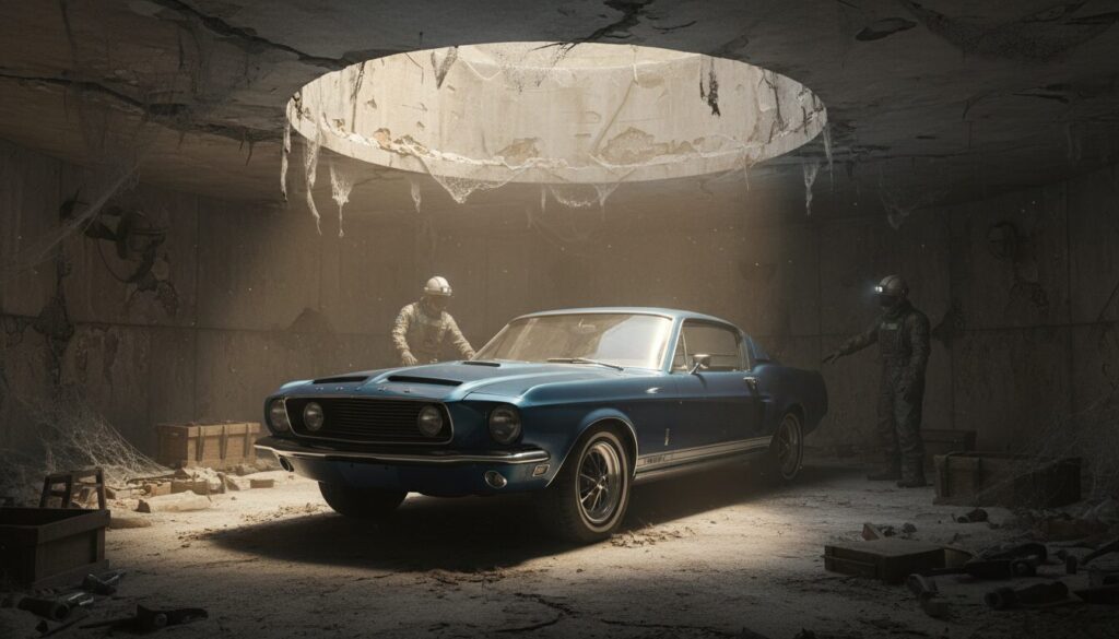 découvrez l'histoire fascinante d'une voiture de collection neuve retrouvée après 50 ans d'oubli dans un caveau en béton, une découverte incroyable pour les passionnés d'automobiles anciennes.