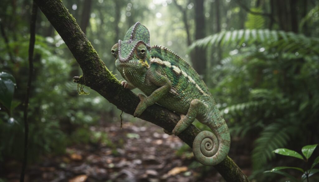 découvrez les raisons fascinantes derrière la crête impressionnante du caméléon à casque et apprenez comment elle lui sert dans son habitat naturel.