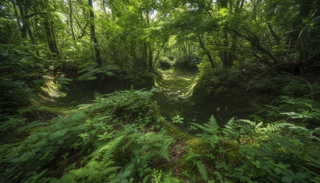découvrez comment les vents forts sculptent la végétation dense en formant des creux parfaits, un phénomène naturel fascinant alliant force et précision.