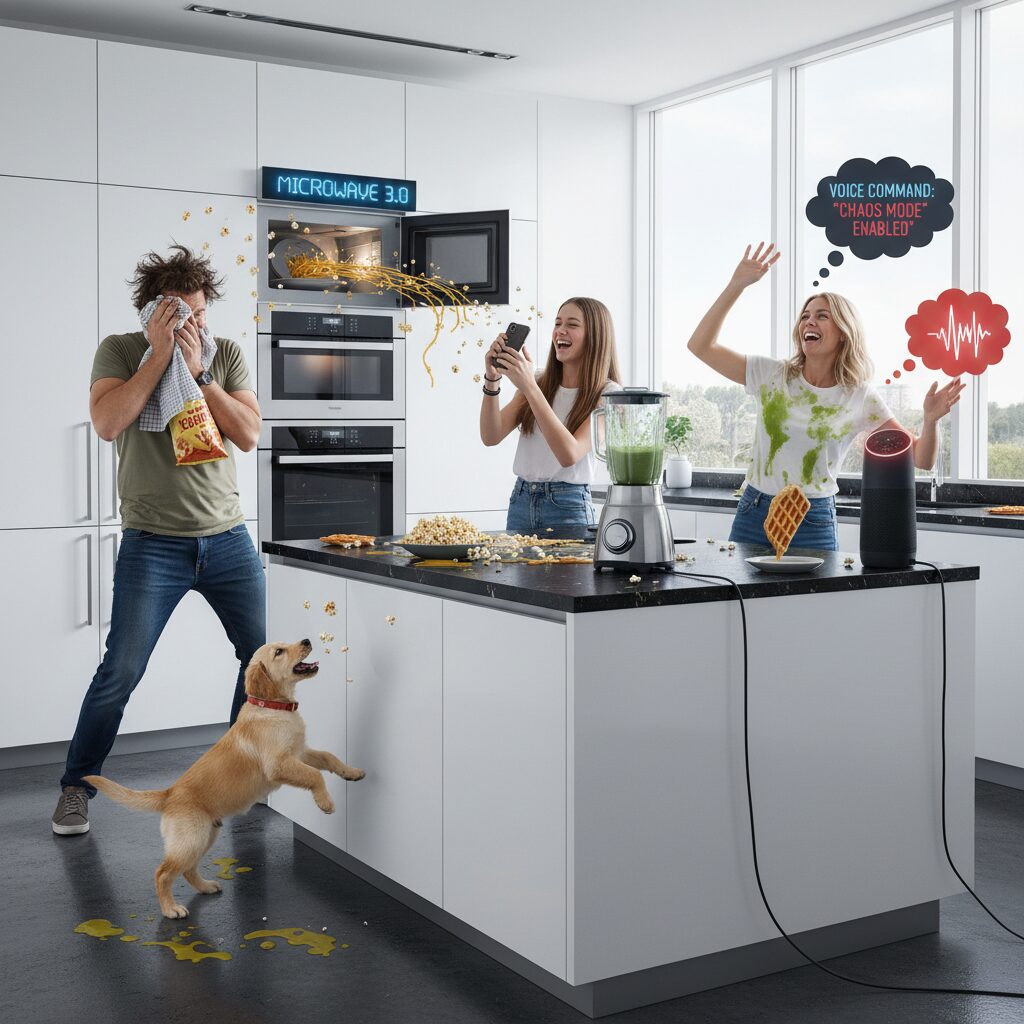 découvrez comment un micro-ondes à reconnaissance vocale transforme une simple cuisson en une comédie d’erreurs pleine de surprises et de rires.