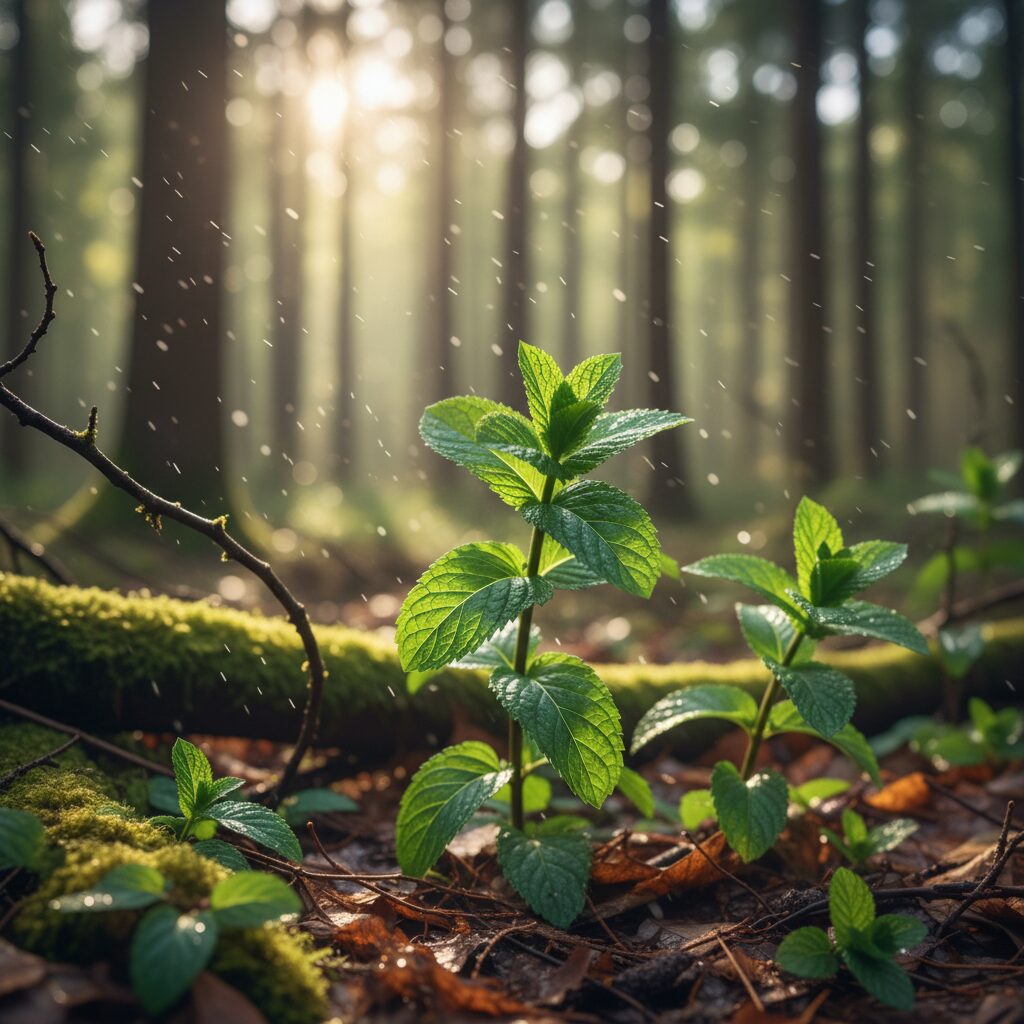 découvrez comment un simple souffle de vent peut révéler une intense odeur de menthe, grâce à la diffusion des huiles essentielles dans l'air.