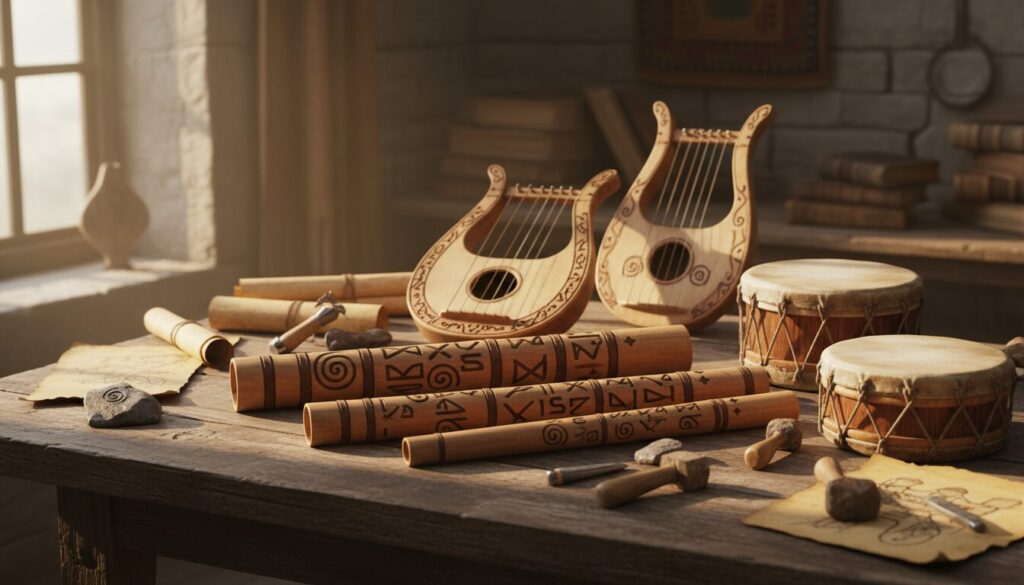 découvrez le mystère des symboles gravés sur les instruments de musique traditionnels et leur signification culturelle profonde.