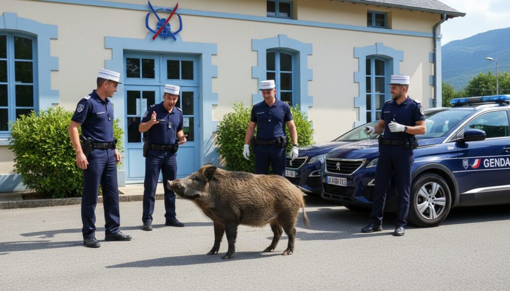 au vigan, un sanglier surprend la brigade de gendarmerie en effectuant une visite inattendue, provoquant stupeur et amusement parmi les officiers.
