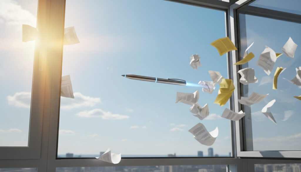 découvrez l'histoire surprenante d'un stylo électronique qui s'est échappé du bureau par la fenêtre sans prévenir, entre mystère et humour.