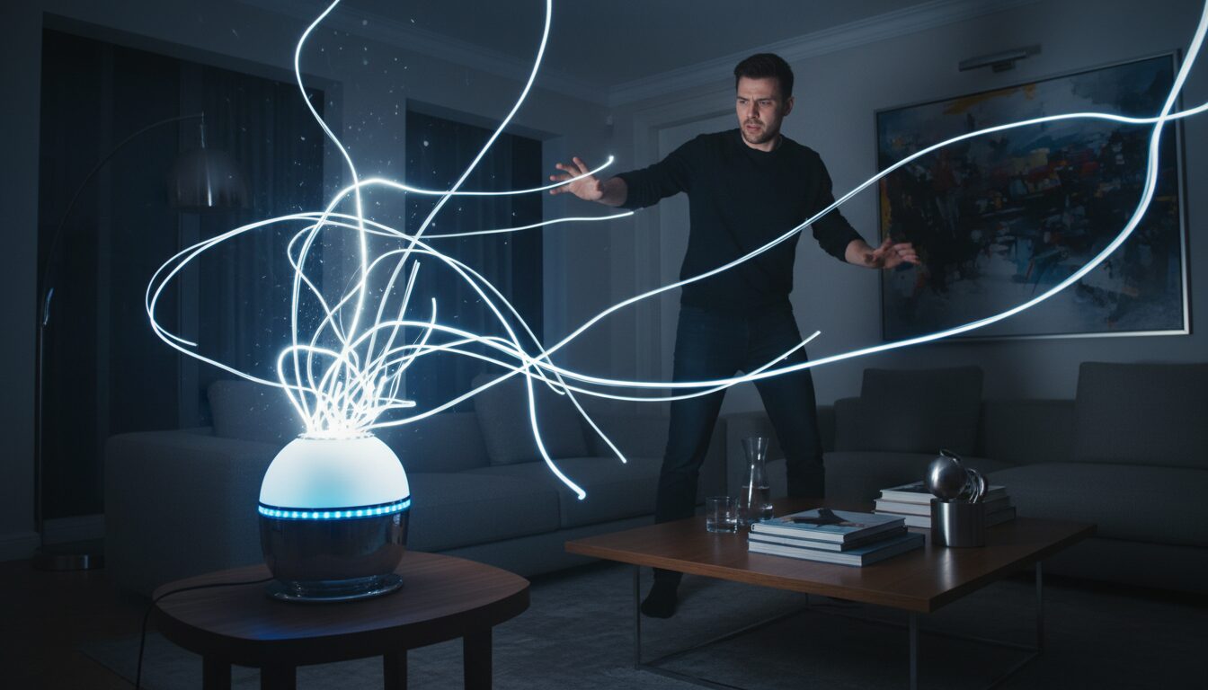 découvrez comment une lampe à contrôle gestuel, conçue pour simplifier l’éclairage, a paradoxalement rendu la lumière incontrôlable, explorant les défis techniques et les conséquences inattendues.