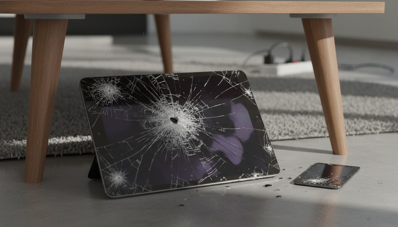 découvrez comment une tablette tactile a tragiquement fini cassée et oubliée sous une table, dans une histoire à la fois mystérieuse et surprenante.