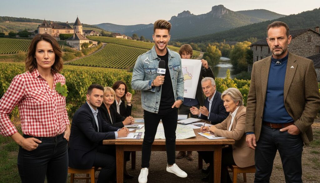 découvrez les tensions entre le beaujolais et l'ouest rhodanien, une fratrie rivale, un ex-candidat de télé-réalité, et une liste électorale composée en famille.