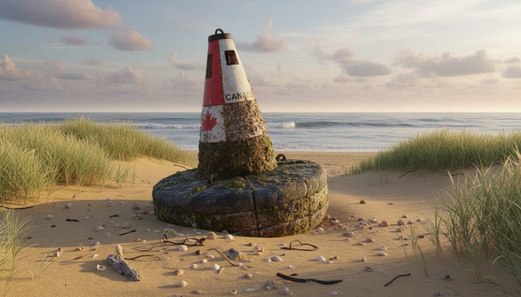 une bouée originaire du canada a été découverte échouée sur la plage du gressier, au porge en gironde, suscitant curiosité et étonnement parmi les habitants.