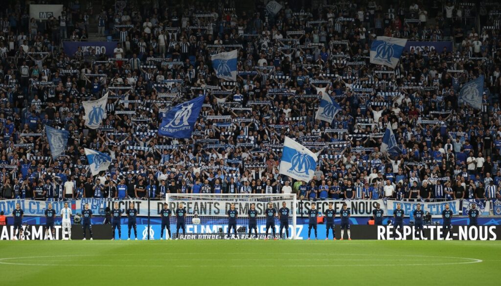 découvrez la vidéo montrant la colère des supporters marseillais qui organisent un « silence de 45 minutes » en plein match pour exprimer leur mécontentement et protester contre la situation de leur équipe.