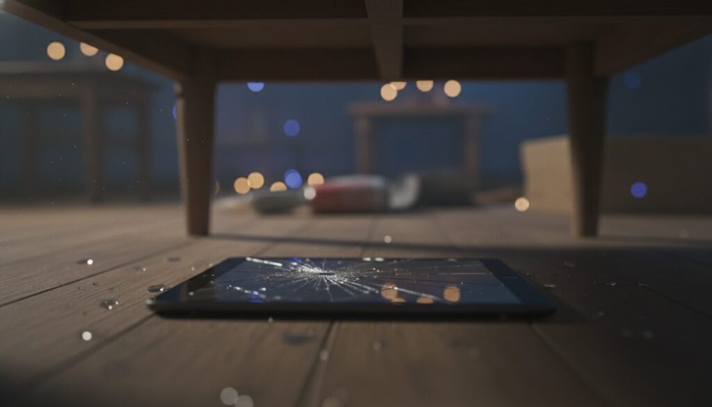 découvrez l'histoire surprenante d'une tablette tactile qui a terminé cassée et oubliée sous la table, entre mystère et mésaventure.
