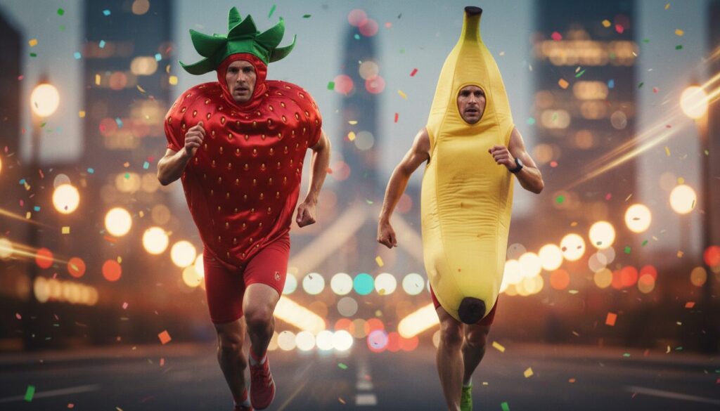 découvrez comment deux coureurs belges ont battu le record du semi-marathon le plus rapide en courant déguisés en fruits colorés, une performance insolite et pleine d'énergie !