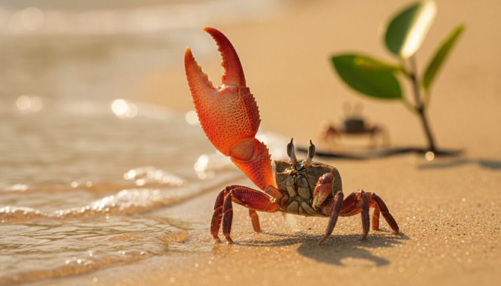 découvrez comment le crabe violoniste utilise sa pince géante pour attirer et séduire ses partenaires dans un comportement fascinant et unique.