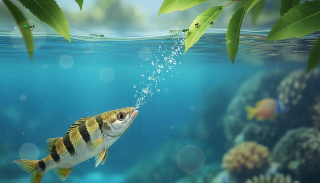 découvrez comment le poisson-archer utilise un jet d'eau pour capturer ses insectes, une technique unique et fascinante de chasse sous-marine.