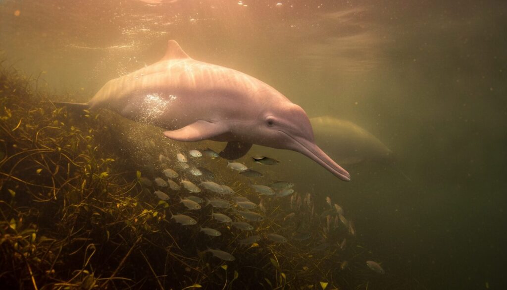 explorez les incroyables techniques de chasse du dauphin rose d’amazonie, un maître de l’adaptation dans son habitat unique.