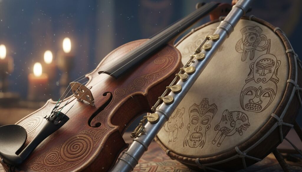 découvrez le mystère des symboles gravés sur les instruments de musique traditionnels et leur signification culturelle profonde.
