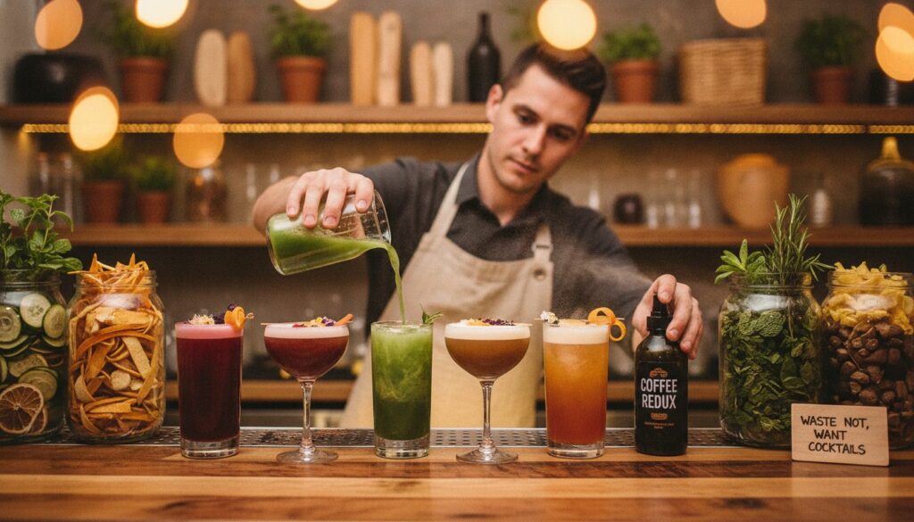 découvrez un bar insolite où les cocktails surprenants sont concoctés à partir de déchets de cuisine, alliant originalité, saveurs inédites et bienfaits pour la santé.
