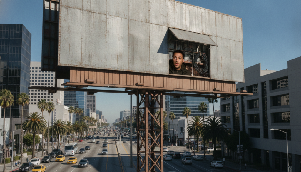 découvrez l'incroyable histoire d'un homme à los angeles qui est resté caché pendant quatre jours dans un panneau publicitaire netflix.
