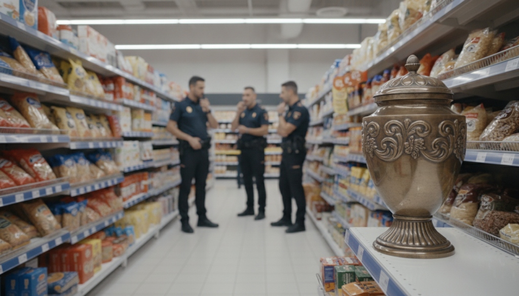 une urne funéraire abandonnée dans un supermarché en espagne a alerté la police, qui lance un appel public pour retrouver la famille du défunt. découvrez cette histoire insolite.
